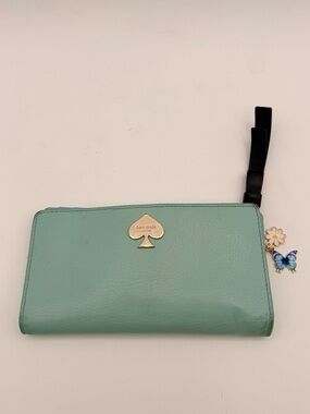 KATE SPADE Leroy Street Neda Wallet Mint Green Leather with Butterfly Charm